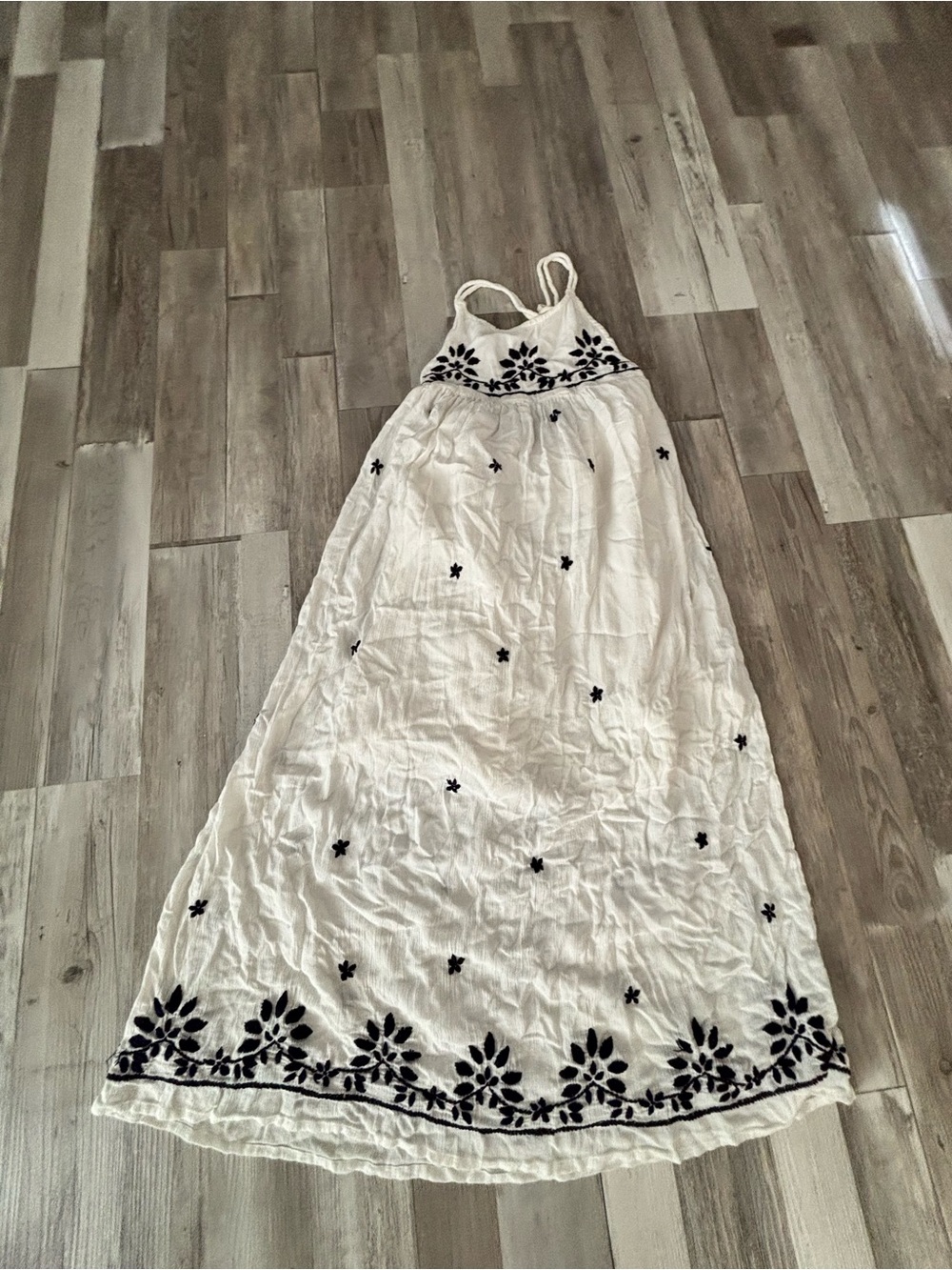 RAGA White Maxi Dress with Black Floral Embroidery